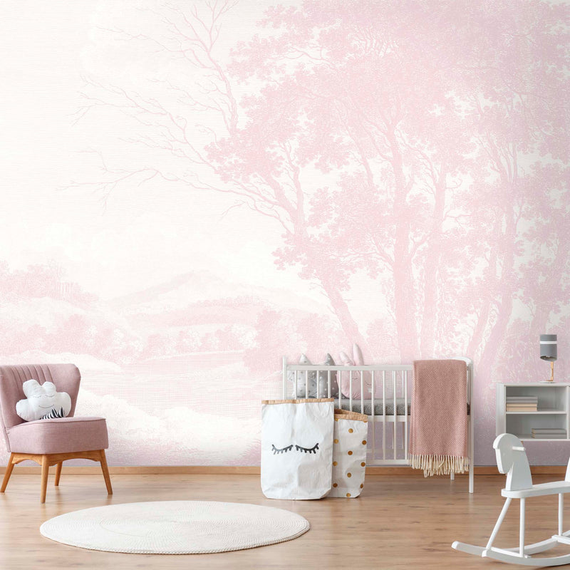 Peaceful Countryside Pink Ready Made Mural