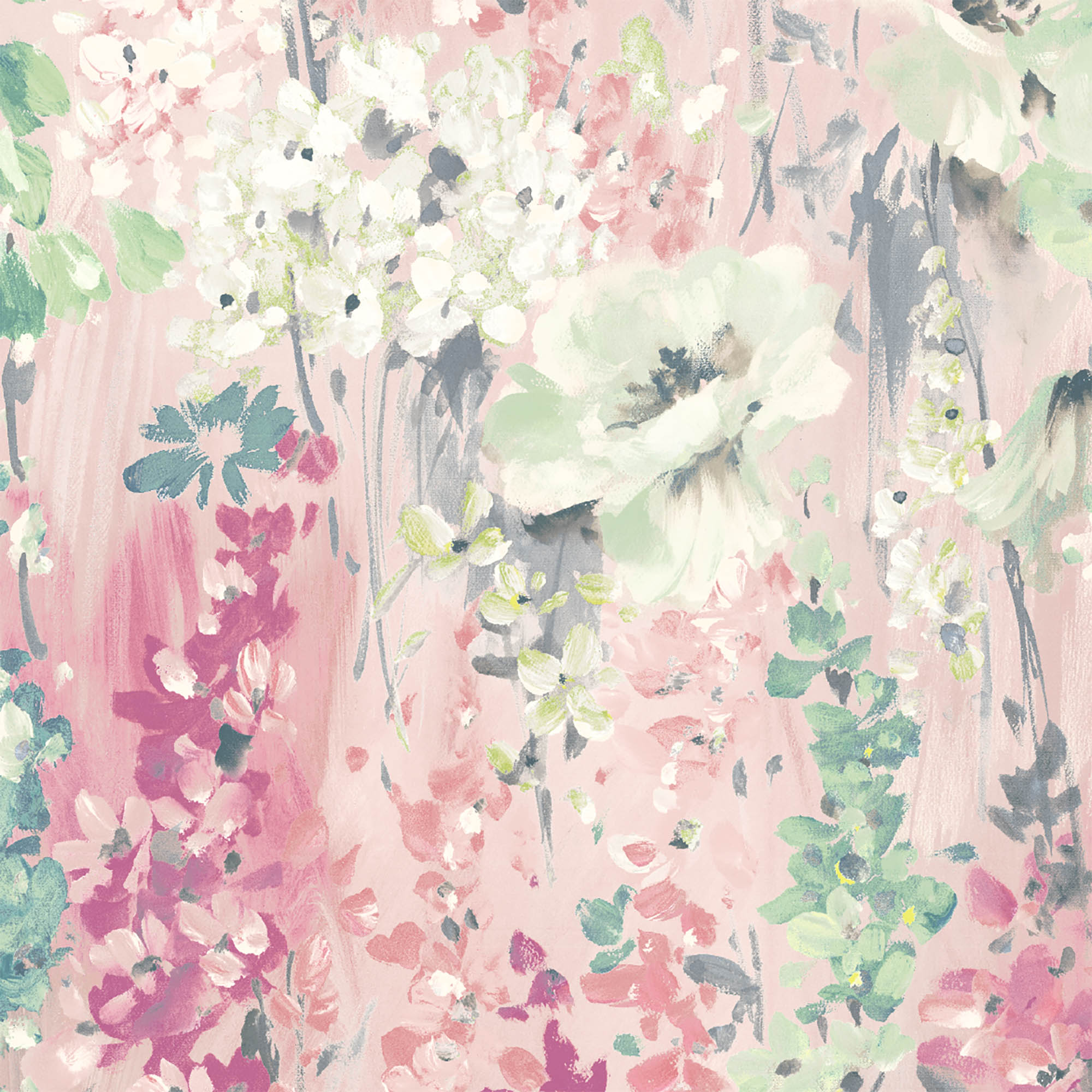 Wilderness Shell Pink Wallpaper Pink White Green Floral Botanical Pastel Watercolor by Woodchip Magnolia