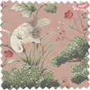 Crane Bird Vintage Pink Velvet Fabric