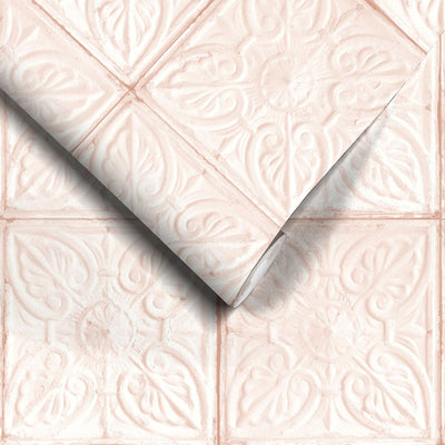 Tin Tile Blush Wallpaper