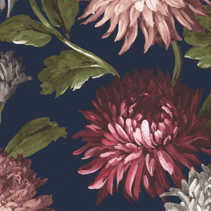 October Bloom Navy Wallpaper