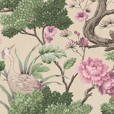 Crane Bird in Rose Pink & Cream Wallpaper By Woodchip & Magnolia