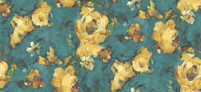 Expressive Floral Teal/Yellow Mural