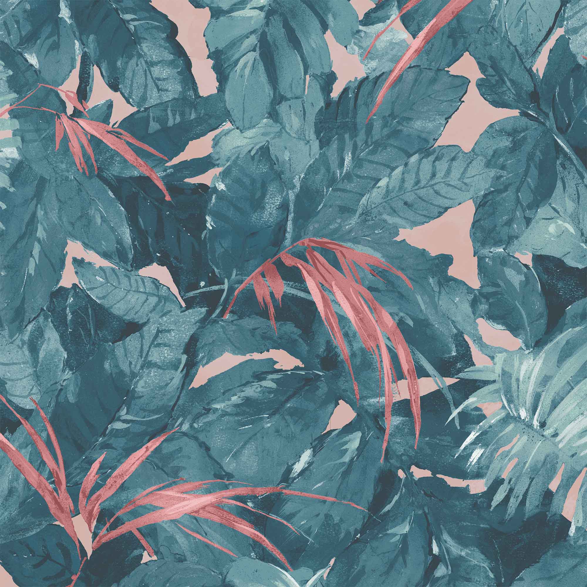 Lush Teal Coral Wallpaper