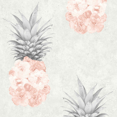 Floral Pineapple Feature Wallpaper in Blush Pink
