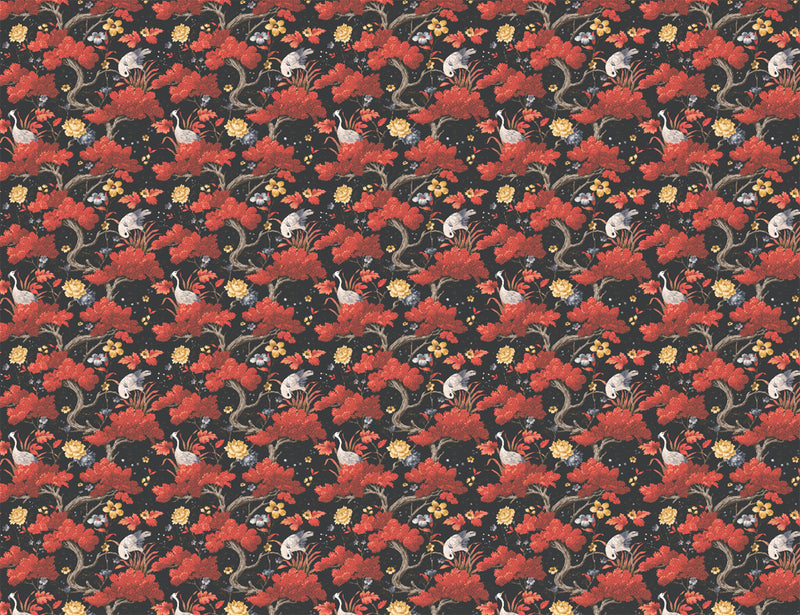 Crane Bird Japanese Red Wallpaper