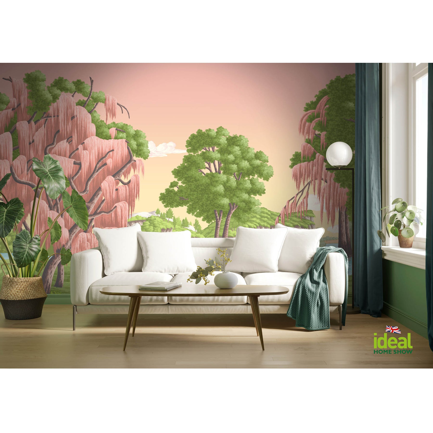 Pavilion Gardens Coral Pink Mural – Chinoiserie Botanical Wall Mural ...