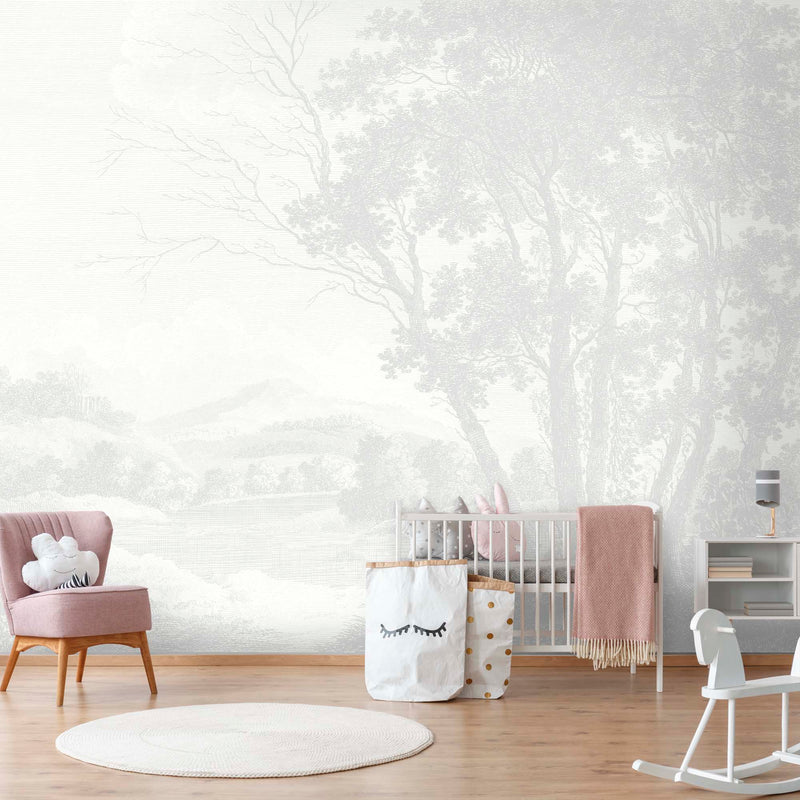Peaceful Countryside Grey Ready Made Mural
