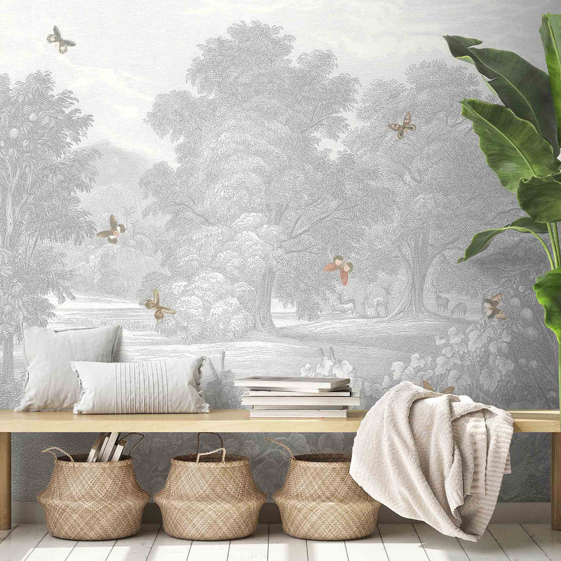 Land of Milk & Honey Butterflies Grey Ready Made Mural