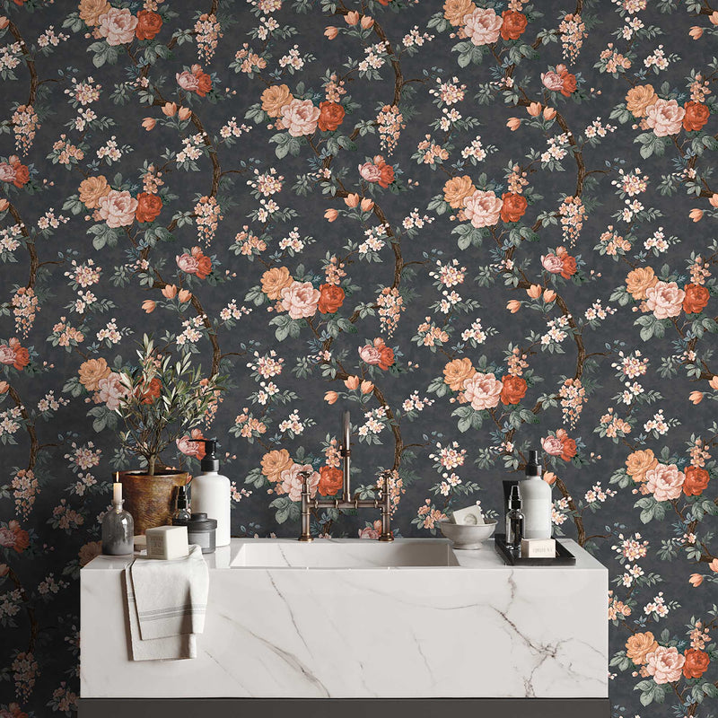 Ditsy Floral Noir Black Wallpaper