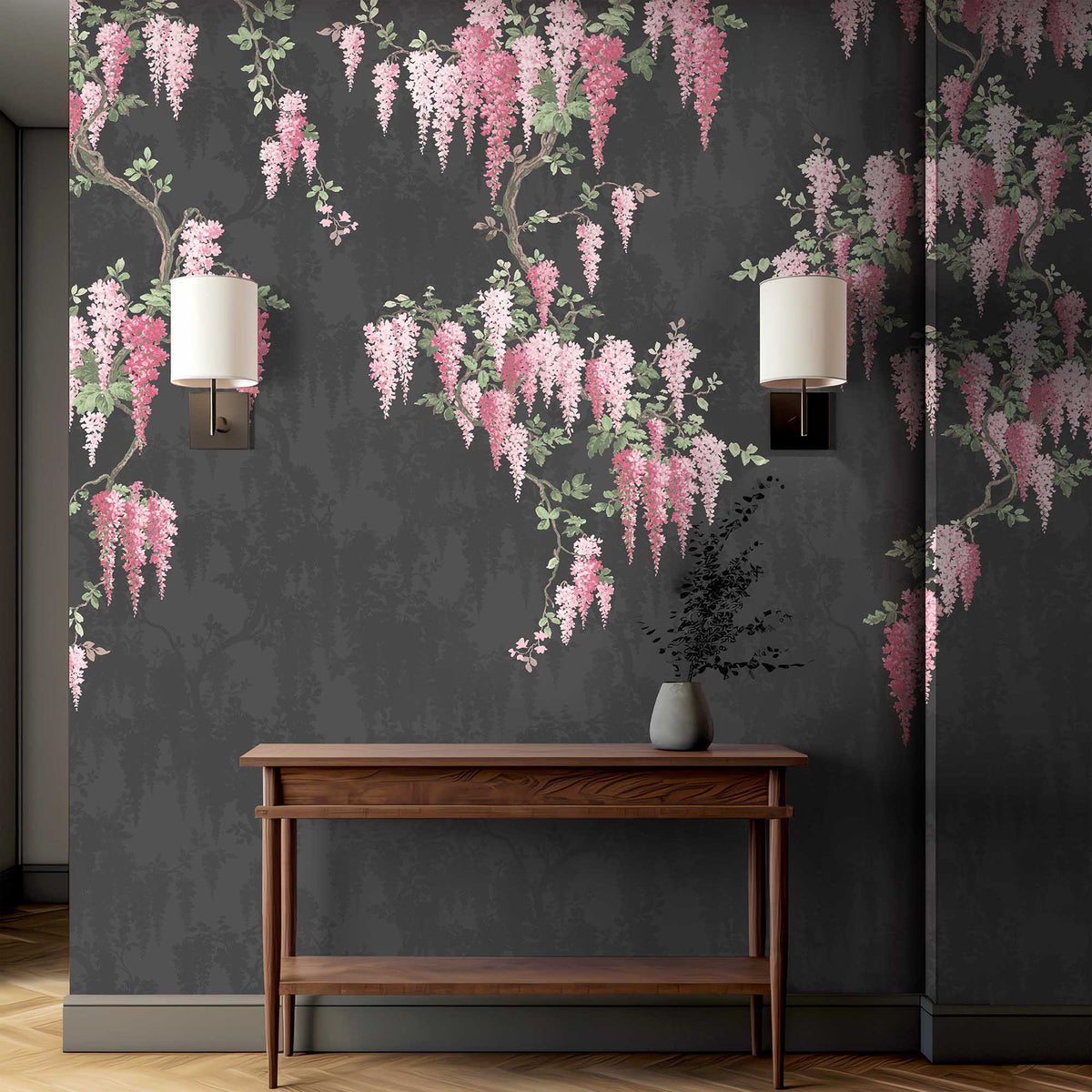 Wisteria Noir Mural – Chinoiserie Floral Wall Mural, Paste-the-Wall ...