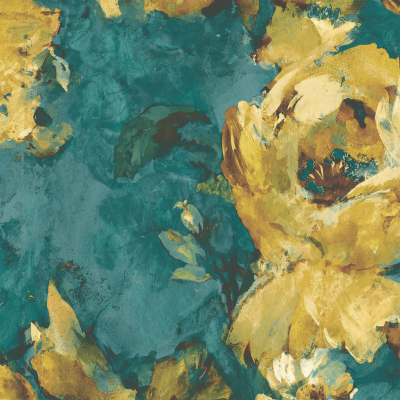 Expressive Floral Teal/Yellow Ready Made Mural