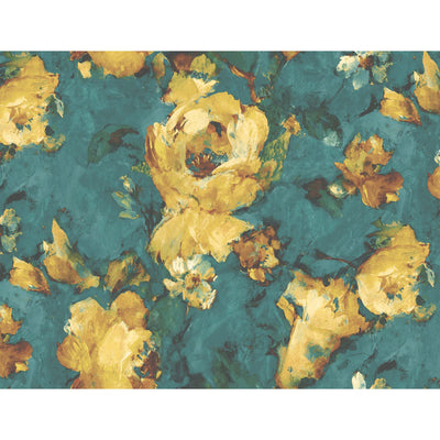 Expressive Floral Teal/Yellow Ready Made Mural
