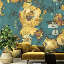 Expressive Floral Teal/Yellow Ready Made Mural