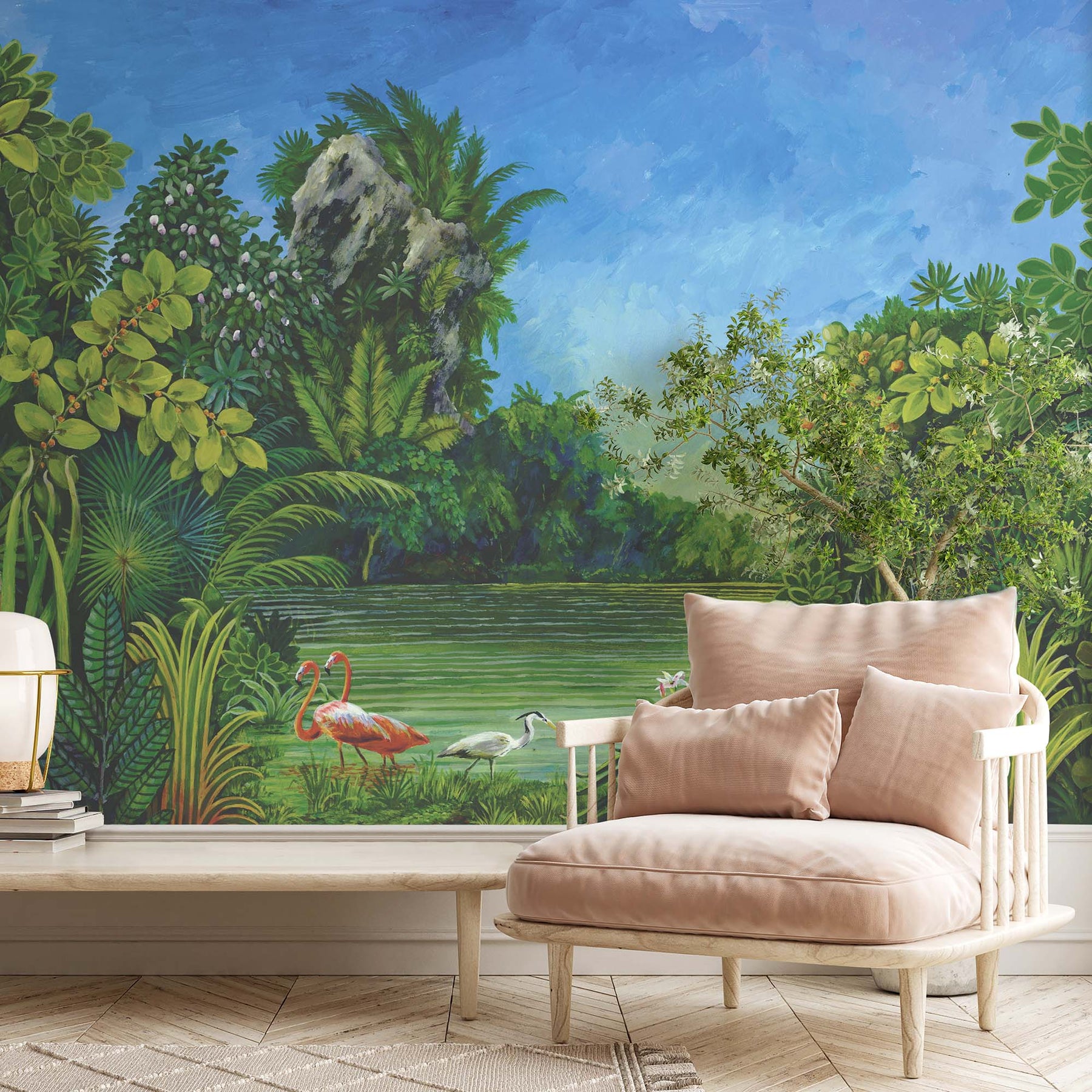 Wonderland Ready Made Wall Mural Wallpaper Green, Blue, Tropical