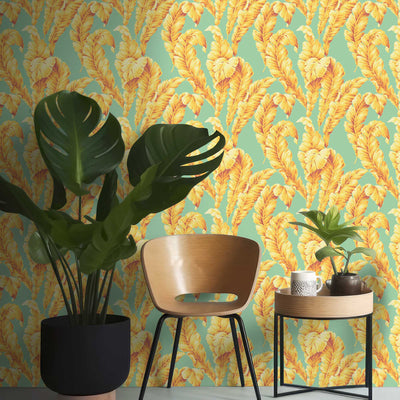 Lets Go Bananas Aqua/Yellow Wallpaper