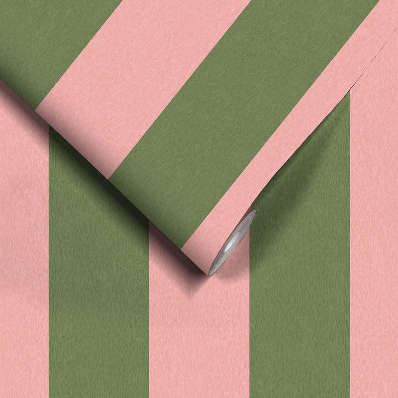 Awning Stripe Pickle Pink Wallpaper
