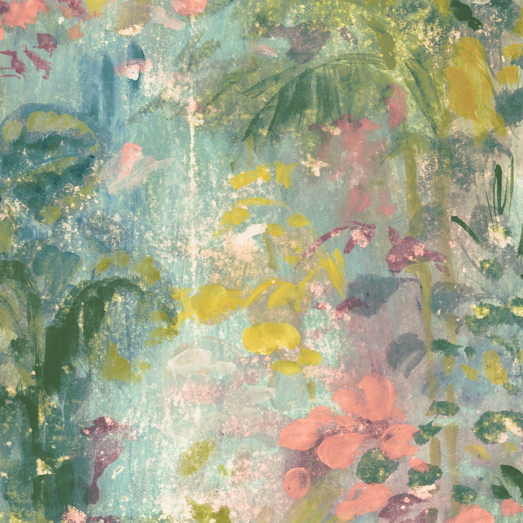 Aquarelle Summer Ready Made Wall Mural Wallpaper Pink, Green, Blue