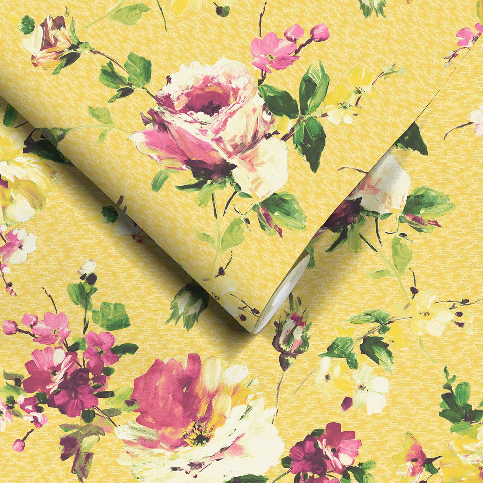 Lancashire Rose Sunshine Yellow Wallpaper – Bright Floral, Paste-the ...