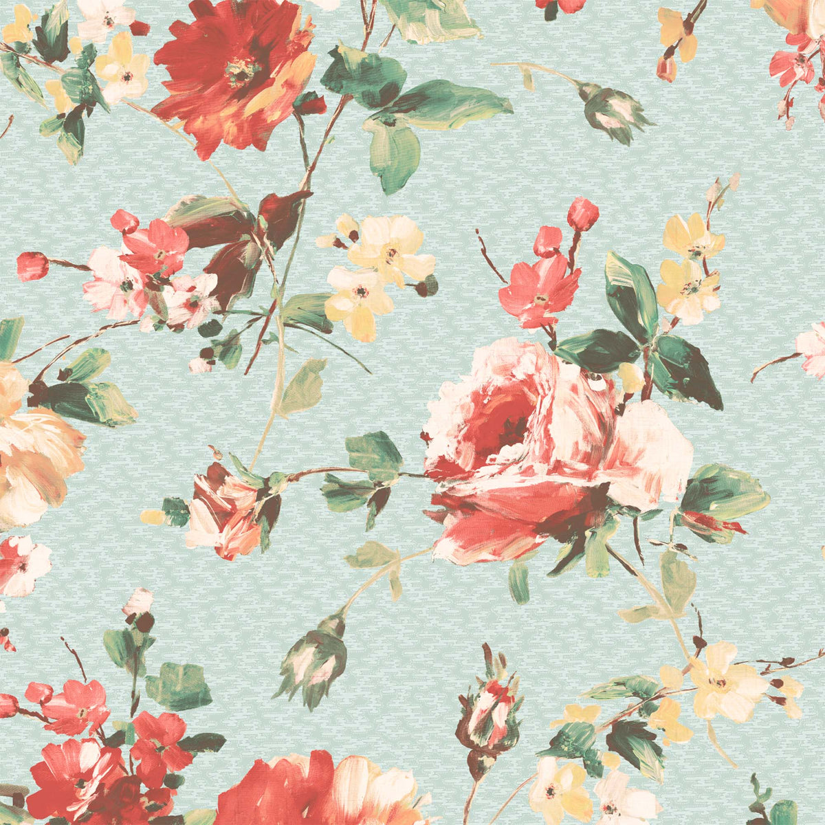 Lancashire Rose Duck Egg Wallpaper – Botanical Floral Design, Paste-the ...