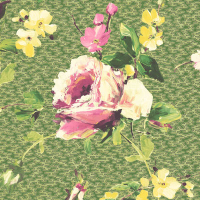 Lancashire Rose Olive Green Wallpaper