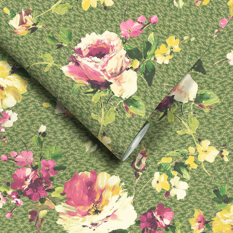 Lancashire Rose Olive Green Wallpaper