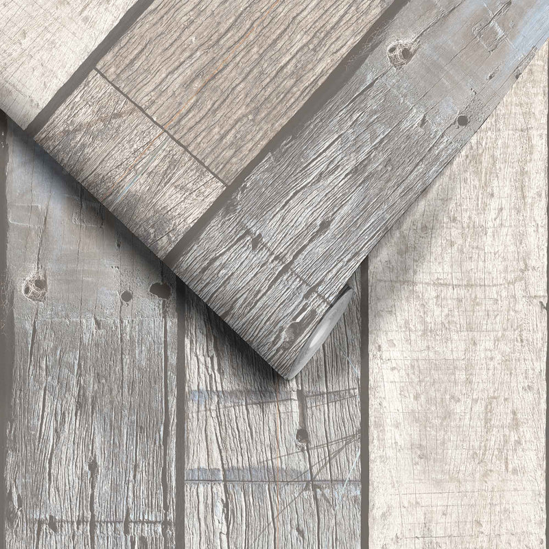 Driftwood Plank Pebble Grey Wallpaper