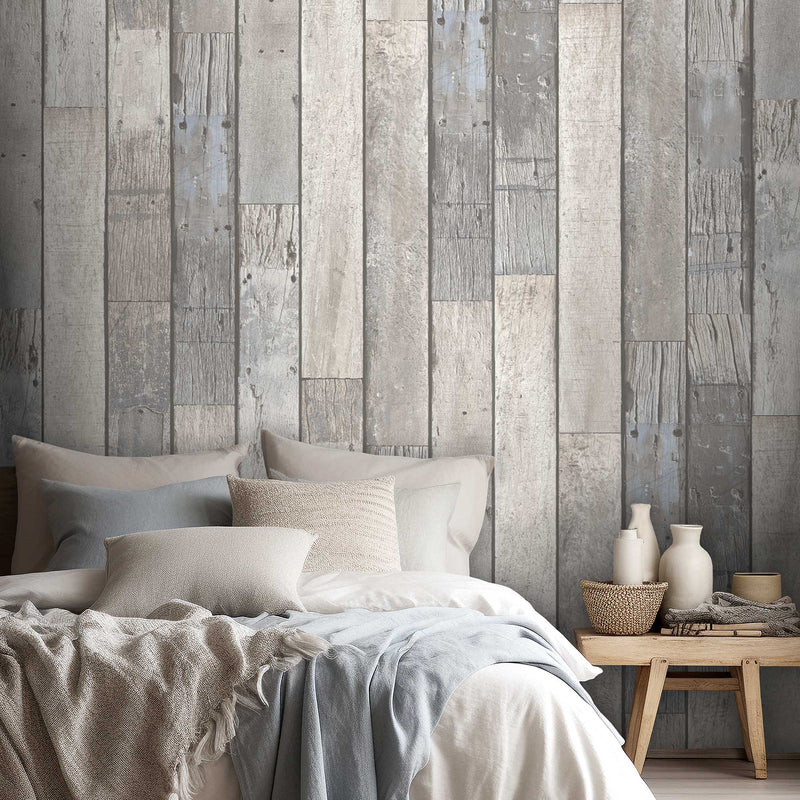 Driftwood Plank Pebble Grey Wallpaper