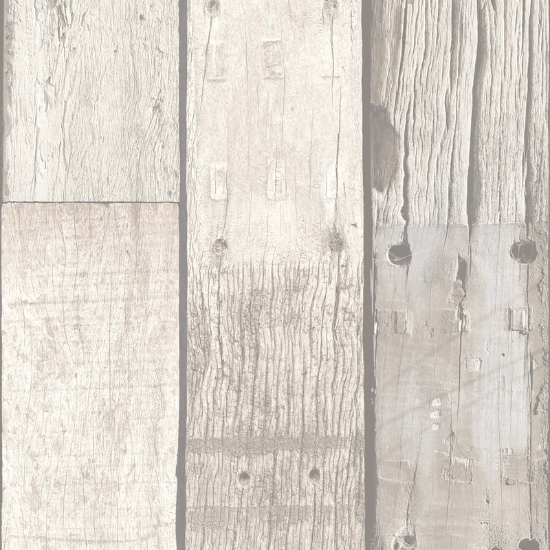 Driftwood Plank Cottage White Wallpaper
