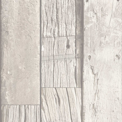 Driftwood Plank Cottage White Wallpaper