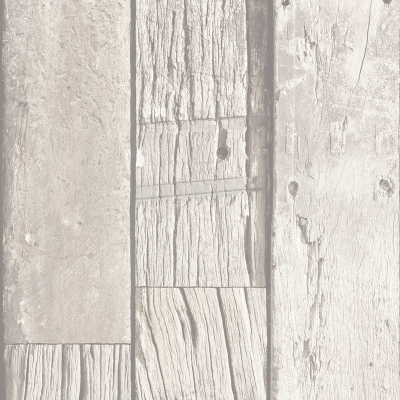 Driftwood Plank Cottage White Wallpaper