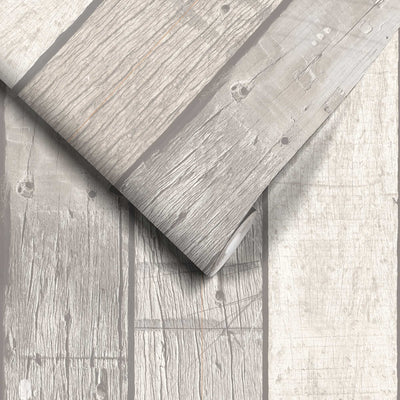 Driftwood Plank Cottage White Wallpaper