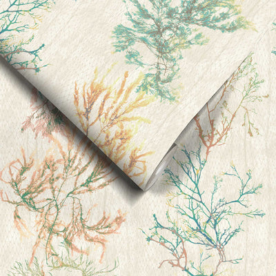 Seagrass Seaweed Stripe in Coral and Kelp Green