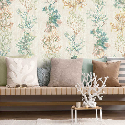 Seagrass Seaweed Stripe in Coral and Kelp Green