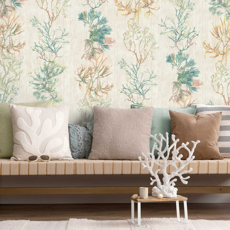 Seagrass Seaweed Stripe in Coral and Kelp Green