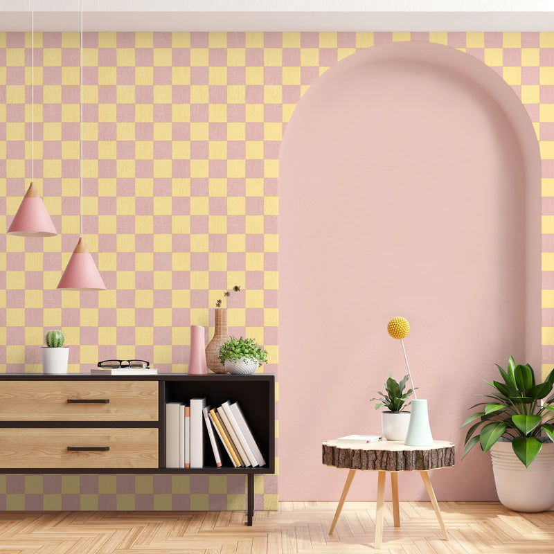 Battenberg Sugar Pink Yellow Wallpaper