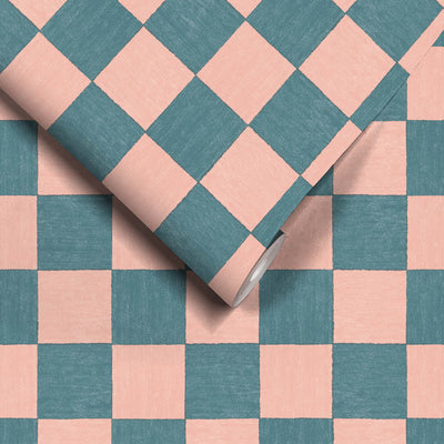 Battenberg Coral Teal Wallpaper