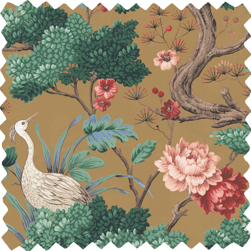 Crane Bird Mustard Velvet Fabric