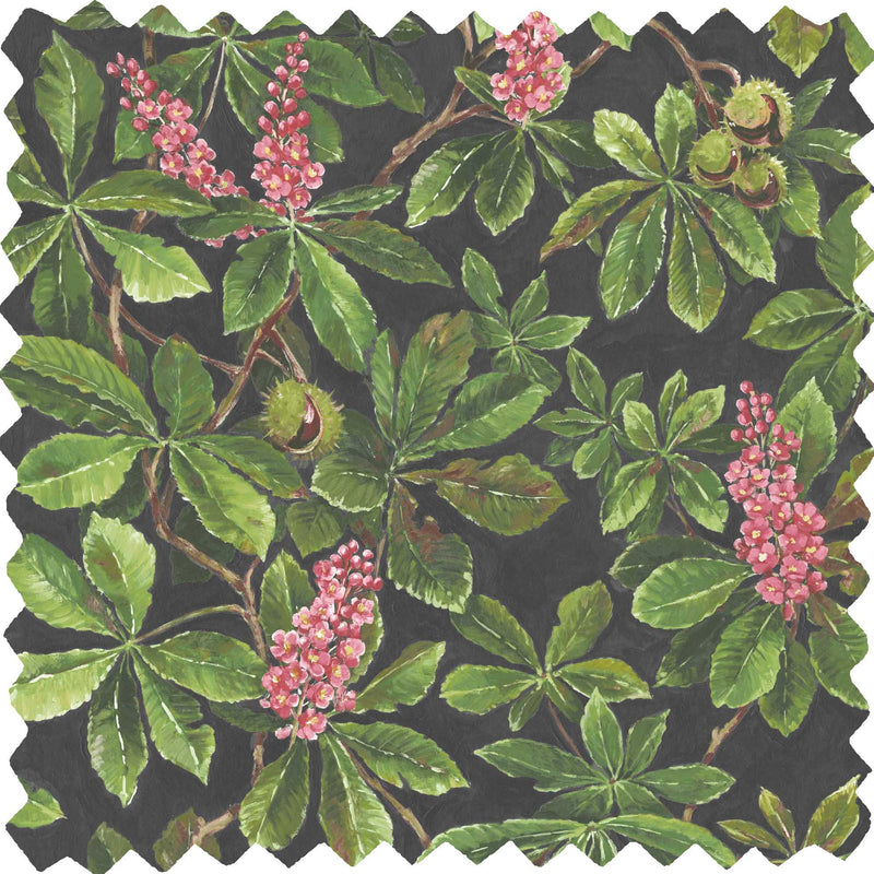 Horse Chestnut Pink/Green Botanical Linen Fabric