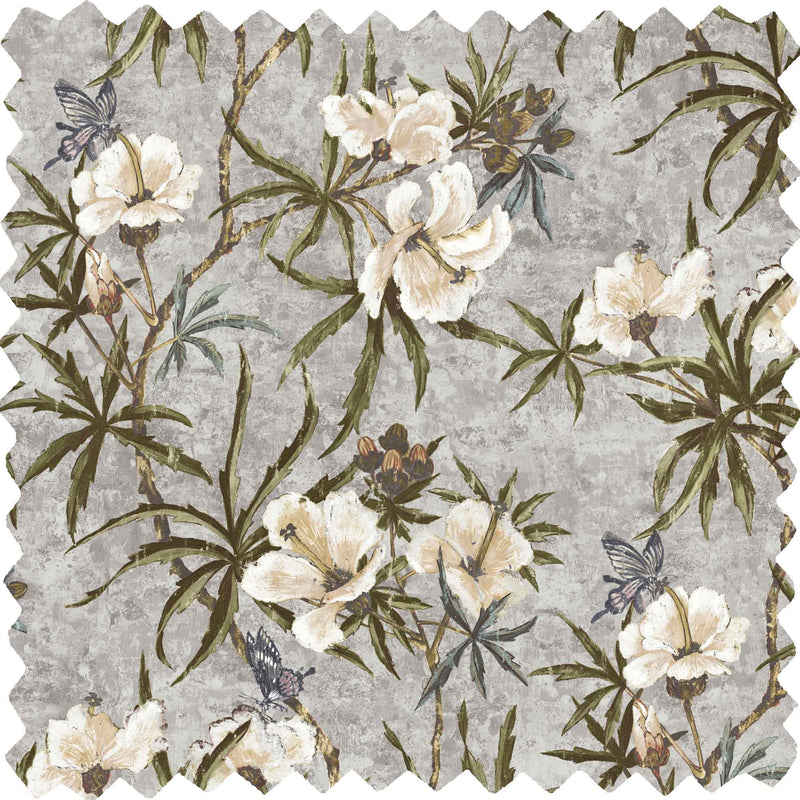Zen Botanical Grey Velvet Fabric