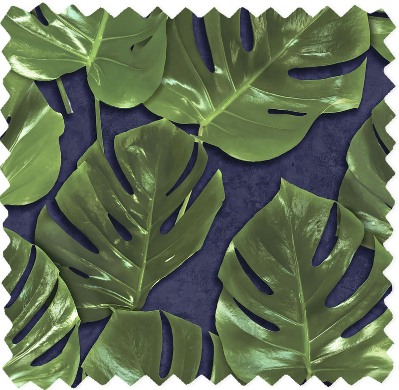 Monstera Green & Ink Velvet Fabric