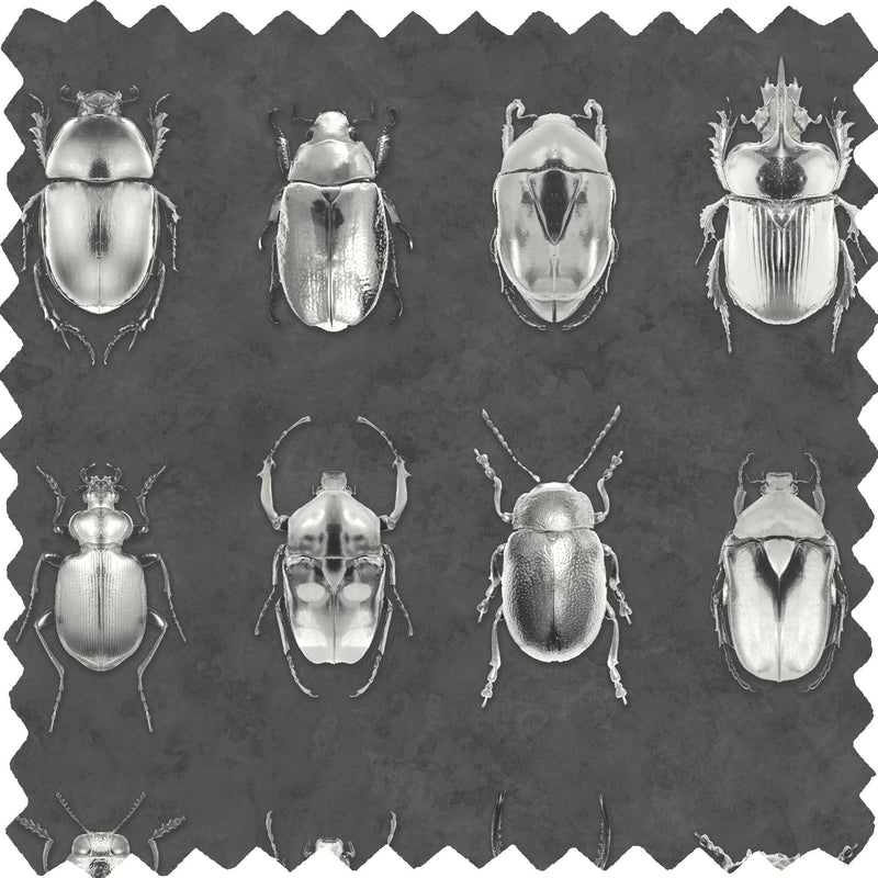 Beetle Jewels Silver Grey Linen Fabric