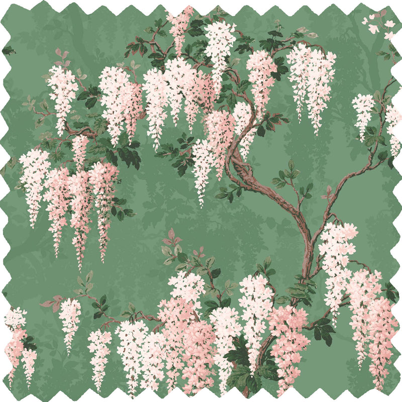 Wisteria Botanical Green Linen Fabric