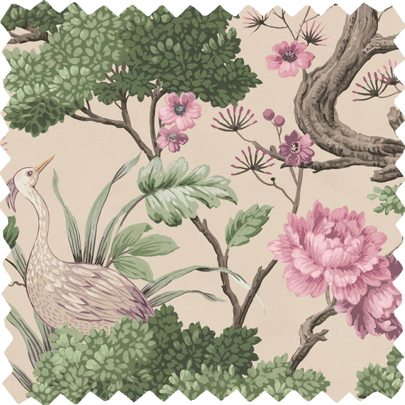 Crane Bird Rose Pink/Cream Velvet Fabric