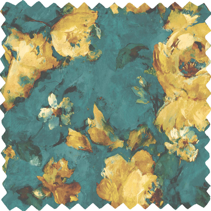 Expressive Floral Teal/Yellow Velvet Fabric