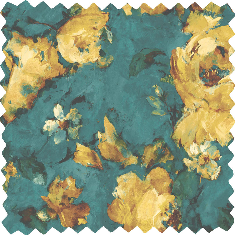 Expressive Floral Teal/Yellow Linen Fabric