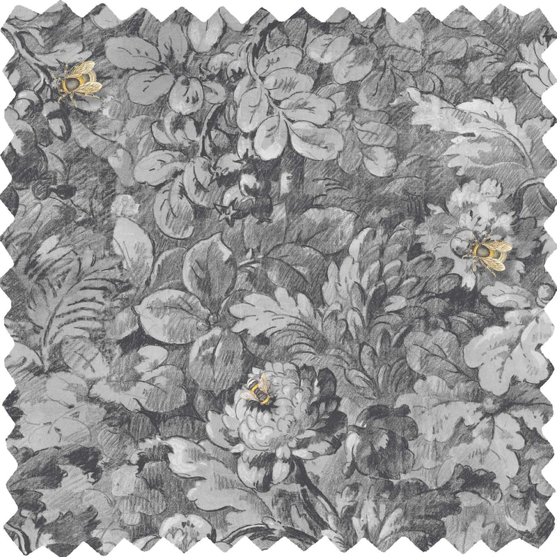 Busy Bee Charcoal Velvet Fabric