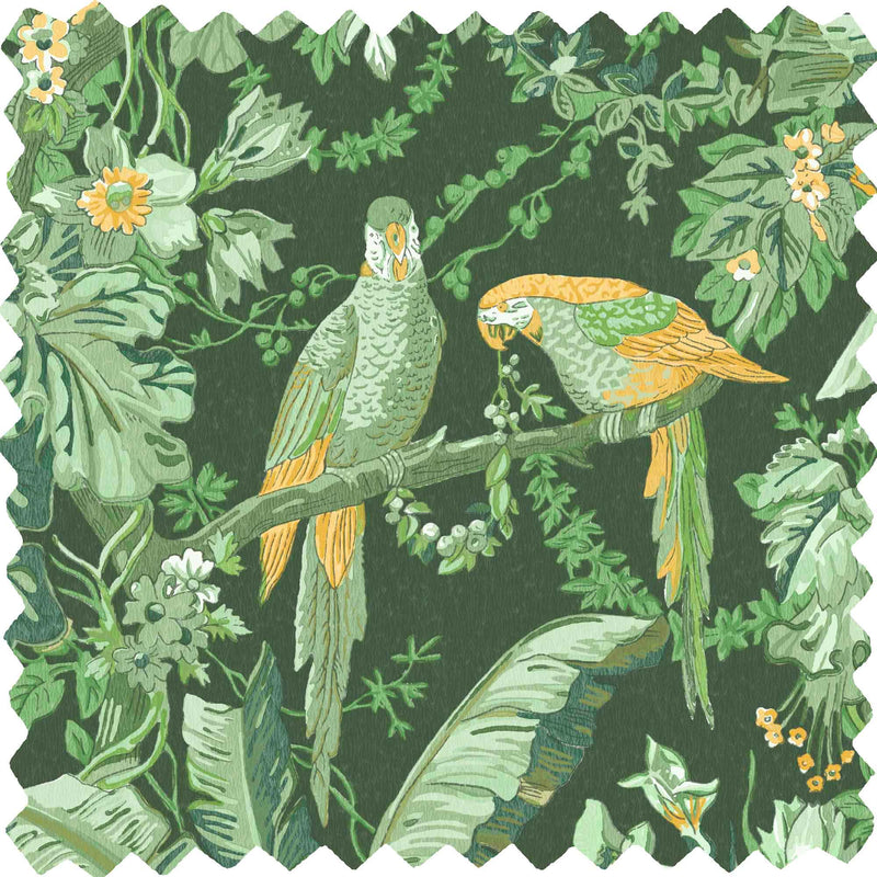 Parrot Talk Lush Green Linen Fabric