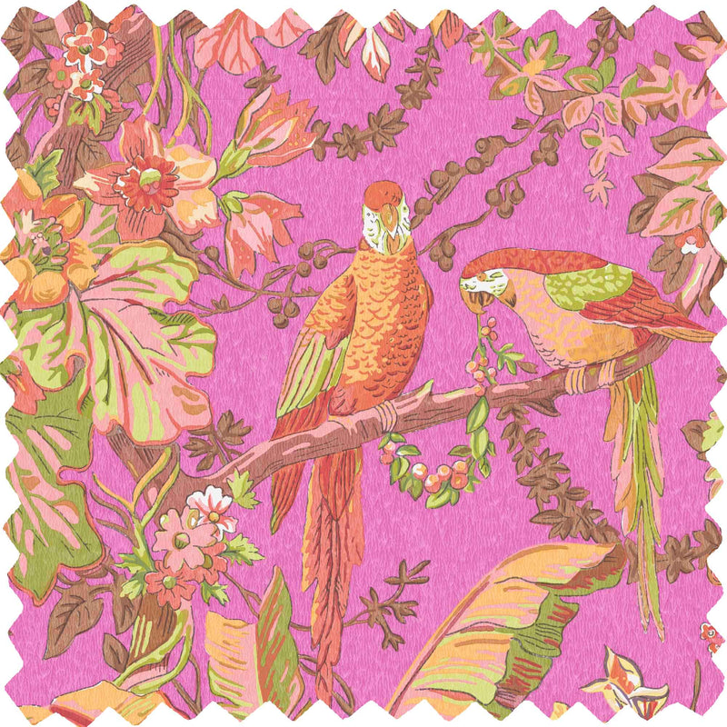 Parrot Talk Hot Pink Linen Fabric