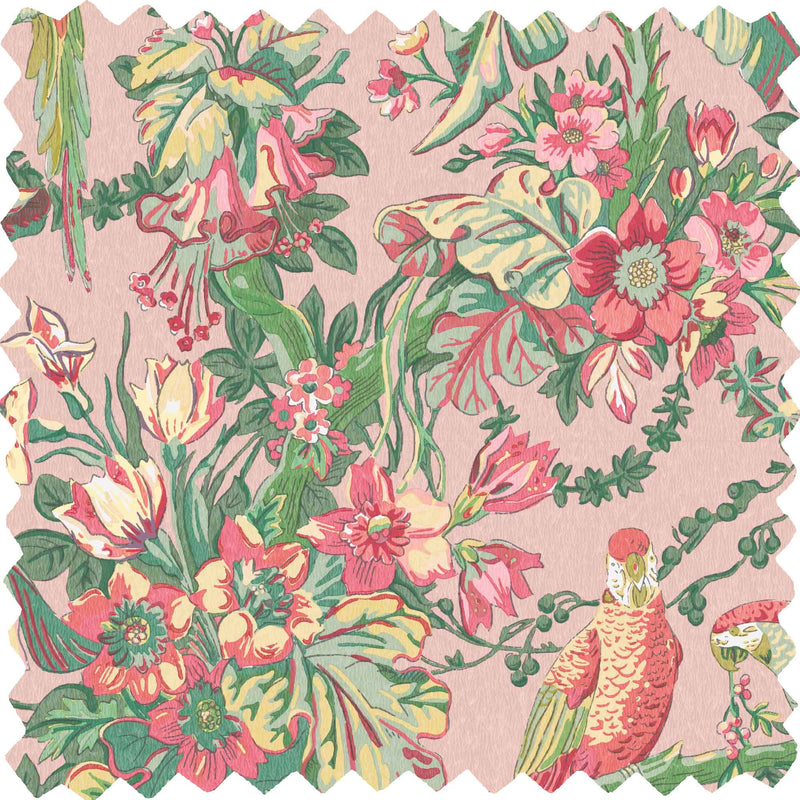 Parrot Talk Sunset Pink Linen Fabric